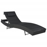Sezlong Gradina Gossi Negru, Poliratan &amp; Textilena, Spatar Reglabil, Rezistent Apa, Confortabil, Cadru Otel 213x70 cm
