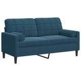 Cumpara ieftin Canapea cu 2 locuri cu pernute, albastru, 140 cm, catifea