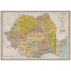 Harta administrativa Romania cu regiuni, 1964, reproducere