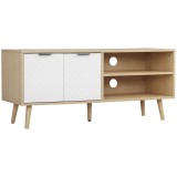 HOMCOM Dulap cu Suport pentru TV de p&acirc;nă la 46&quot;, Comodă TV cu Rafturi de Depozitare și Dulap, 110x39x48,8 cm, Lemn Natural | Aosom Romania