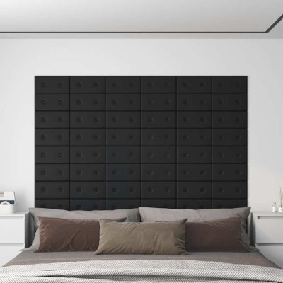 Panouri perete 12 buc. negru 30x15 cm piele ecologică 0,54 m&amp;sup2; foto