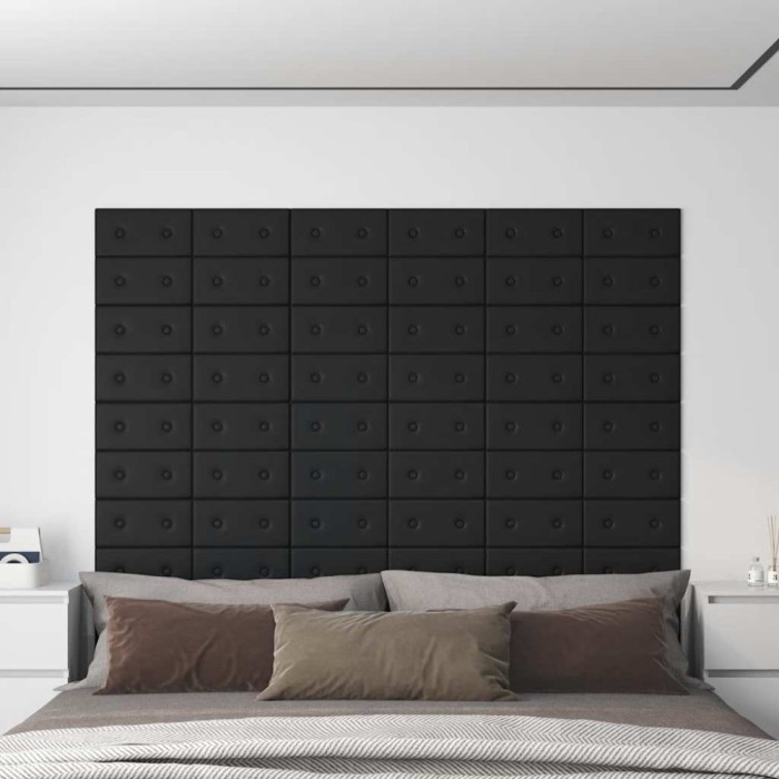 Panouri perete 12 buc. negru 30x15 cm piele ecologică 0,54 m&sup2;