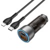 Incarcator Auto Duo Charge Hoco NZ8 + Cablu Lightning, QC 3.0, USB si type-C, Negru