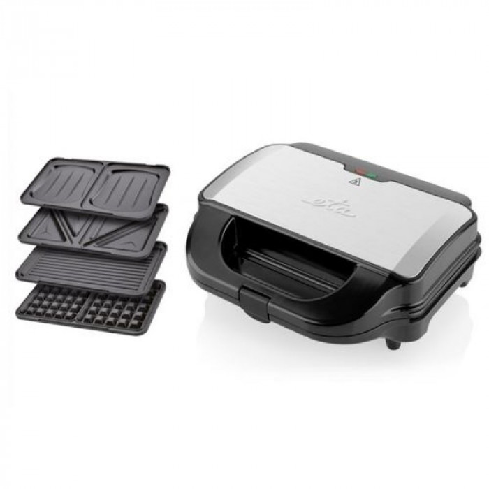 Sandwich maker 4 in 1 ETA Sorento, 900 W, otel inoxidabil, placi detasabile, Negru/Gri