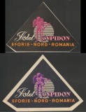 Romania anii 70 - Set 2 vignete de bagaje Hotel CUPIDON din Eforie Nord (varietati), ONT Carpati, etichete hoteliere, promovare turistica