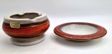 scrumiera + farfurie CARSTENS Tonnieshof ceramica glazurata Germania de Vest, ani 1960 portocaliu, gri