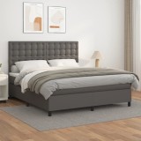 VidaXL Pat box spring cu saltea, gri, 180x200 cm, piele ecologică