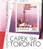 |Romania, LP 1411/1996, Exp. Fil. Int. &quot;CAPEX &#039;96&quot;, Toronto, colita dant., MNH, Nestampilat