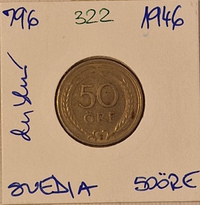 322 Sweden Suedia 50 Ore 1946, KM#796 foto