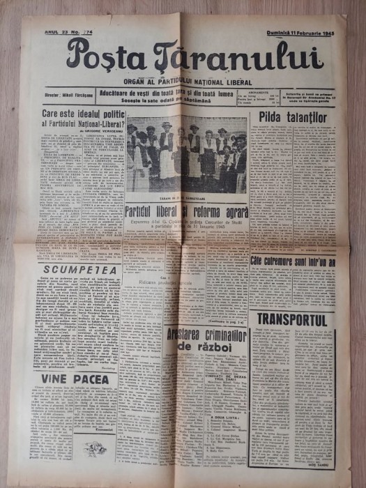 Ziar Poșta Țaranului 11 februarie 1945