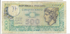 Bancnota 500 lire 1976 - Italia, cu rupturi foto