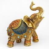 Elefant cu trompa in sus, statueta pentru bogăție, modele auriu și maro 13 cm
