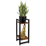 Suport dublu pentru flori, inaltime 56 cm, sarcina maxima 20 kg, otel, rafturi laminate stejar