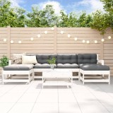 VidaXL Set mobilier de grădină cu perne, 7 piese, alb, lemn masiv 3185942