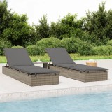 Set 2 Șezlonguri vidaXL Gri Poliratan cu Masă, Pliabile, Perna Inclusă, Grădină/Piscină, 201x55cm