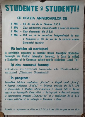 Afis activitati cu ocazia a diverse aniversari politice, perioada comunista foto