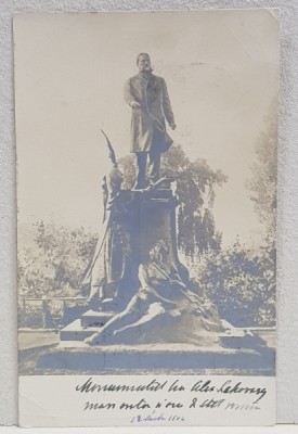 A.D XENOPOL CATRE DOAMNA ELIZA XENOPOL * , CARTE POSTALA ILUSTRATA , MONUMENTUL LUI ALEX . LAHOVARI , CIRCULATA , CLASICA , DATATA 1902 foto