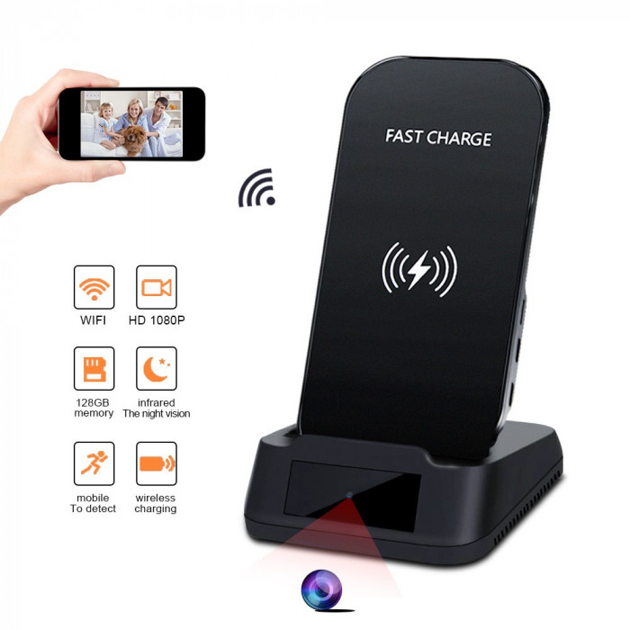 &Icirc;ncărcător wireless fast charger cu camera spion ascunsa,Wifi,,Full HD