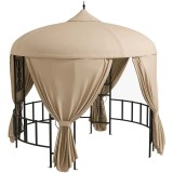 Pavilion/foisor pentru gradina/terasa, rotund, stil gazebo, cadru metalic, cu perdele, bej, 3x2.85 m, ART