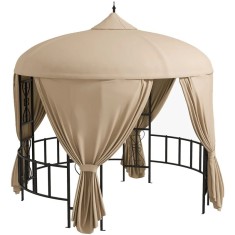 Pavilion/foisor pentru gradina/terasa, rotund, stil gazebo, cadru metalic, cu perdele, bej, 3x2.85 m GartenVIP DiyLine foto