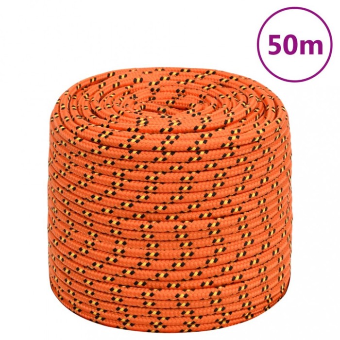 vidaXL Fr&acirc;nghie de barcă, portocaliu, 10 mm, 50 m, polipropilenă