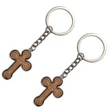 Cumpara ieftin Set 2 brelocuri crestine bej-argintiu 9,3 cm, cruce 3,5 x 2,6 cm, grosime 4 mm, inel 3,4 cm, accesorii pentru chei barbati si femei sau marturii botez