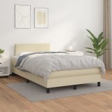 vidaXL Pat box spring cu saltea, crem, 120x200 cm, piele ecologică 3140995