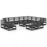 Set mobilier de gradina, 13 piese, negru, lemn masiv de pin