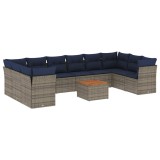 Set canapele de gradina cu perne, 11 piese, gri, poliratan