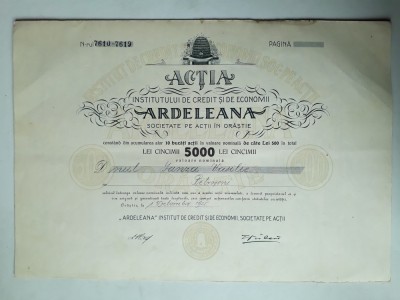 5000 Lei 1925 Ardeleana Orastie actiuni vechi Romania 7619 foto