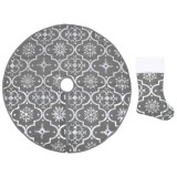 Cumpara ieftin Covor fusta de brad Craciun cu soseta, gri, 150 cm, tesatura