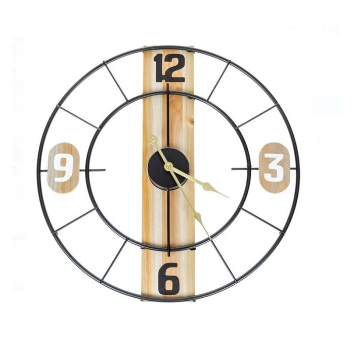Ceas metalic decorativ cu dunga din lemn, 50 cm