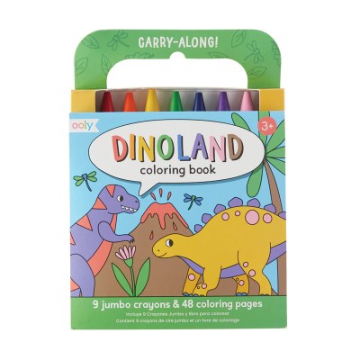 Set carte de colorat si creioane colorate - portabil, Dinoland foto