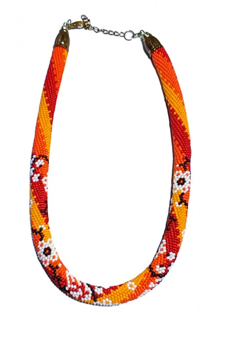 B349. Colier Handmade Floral din Margele Myiuki, Portocaliu-Rosu, 45 cm