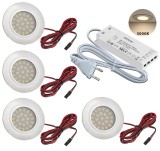 4x Spoturi LED &icirc;ncastrate pentru mobilier Ultra-Plat 10mm 2W 3000K incl. Transformatoare și Cablu &ndash; Alb Cald