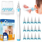 Set 17 piese aparat pentru curatarea urechilor si 16 capete, silicon, plastic, alb, albastru