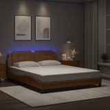 vidaXL Cadru pat cu lumini LED, cappuccino, 160x200 cm piele ecologică