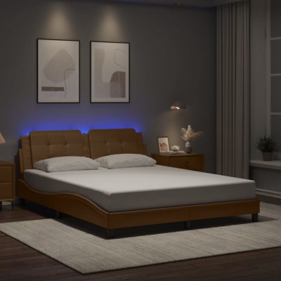 vidaXL Cadru pat cu lumini LED, cappuccino, 160x200 cm piele ecologică 3214121 foto