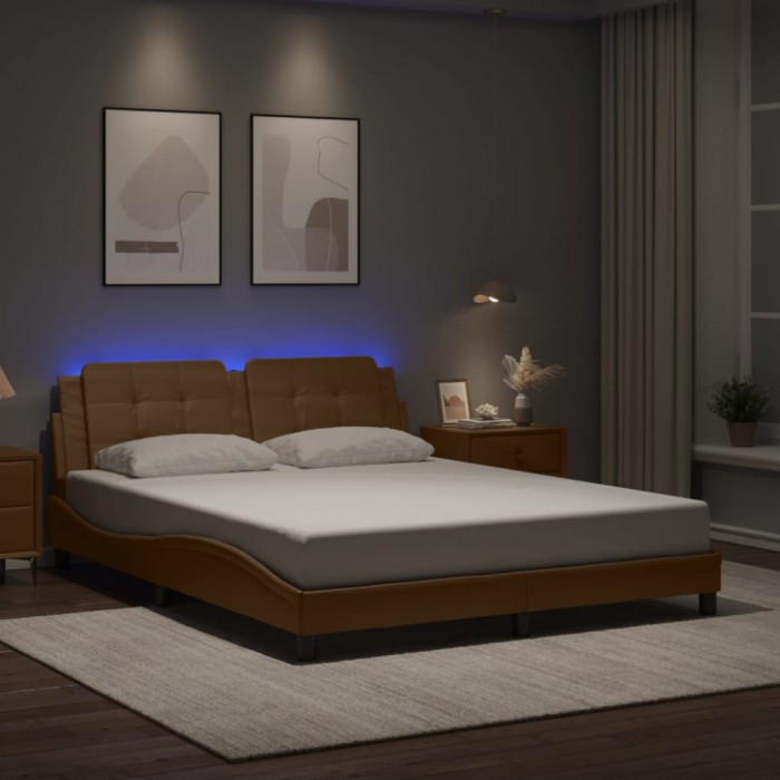 vidaXL Cadru pat cu lumini LED, cappuccino, 160x200 cm piele ecologică 3214121