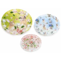 Set 3 platouri sticla Iepurasi 28 cm, 23 cm, 19 cm