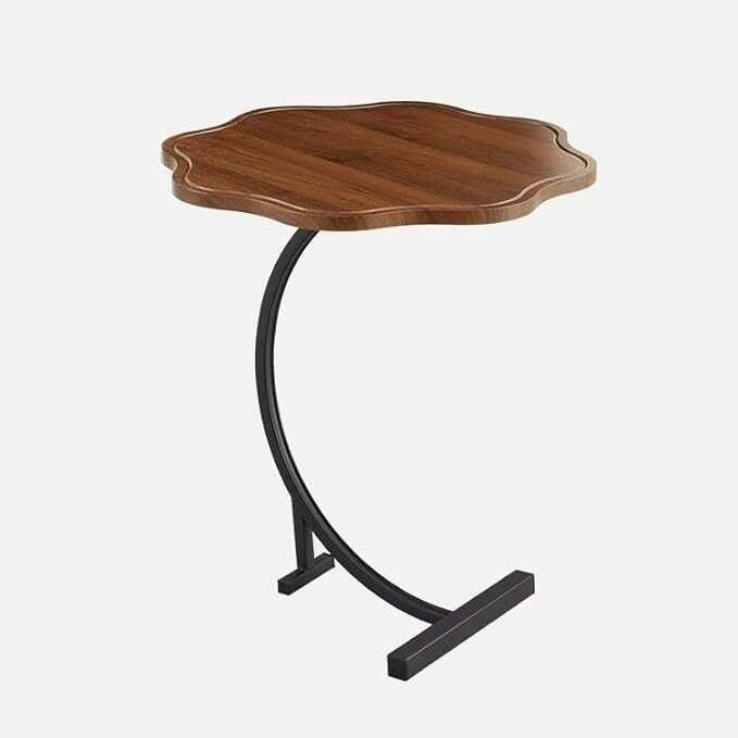 Masuta cafea din lemn in forma de C pentru spatii mici, sufragerie, dormitor, birou design floare