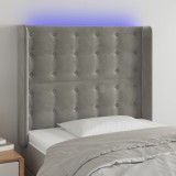 Cumpara ieftin Tăblie de pat cu LED, gri deschis, 103x16x118/128 cm, catifea