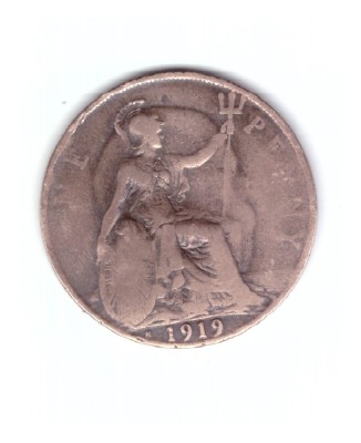 Moneda Marea Britanie 1 penny 1919 H, cu eroare, dubla batere, stare buna, curata foto