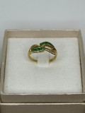 Inel Aur 14K, Diamante 0.04ct, Smaralde 0.30ct, 2.3g, Vintage, Marimea 51.5