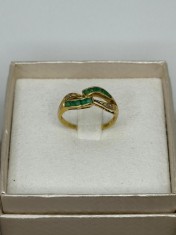 INEL AUR 14K + 4 Diamante = 0.04ct + 10 Smaralde = 0.30ct - 2.3g. - Vintage !
