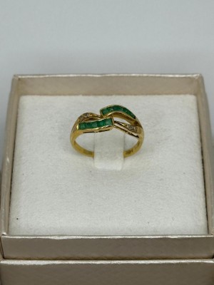 INEL AUR 14K + 4 Diamante = 0.04ct + 10 Smaralde = 0.30ct - 2.3g. - Vintage ! foto