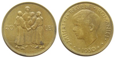 q272 MONEDA DE 20 LEI 1930 MIHAI REGENTA HORA APROAPE NECIRCULATA aUNC foto