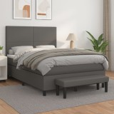 VidaXL Pat box spring cu saltea, gri, 140x190 cm, piele ecologică