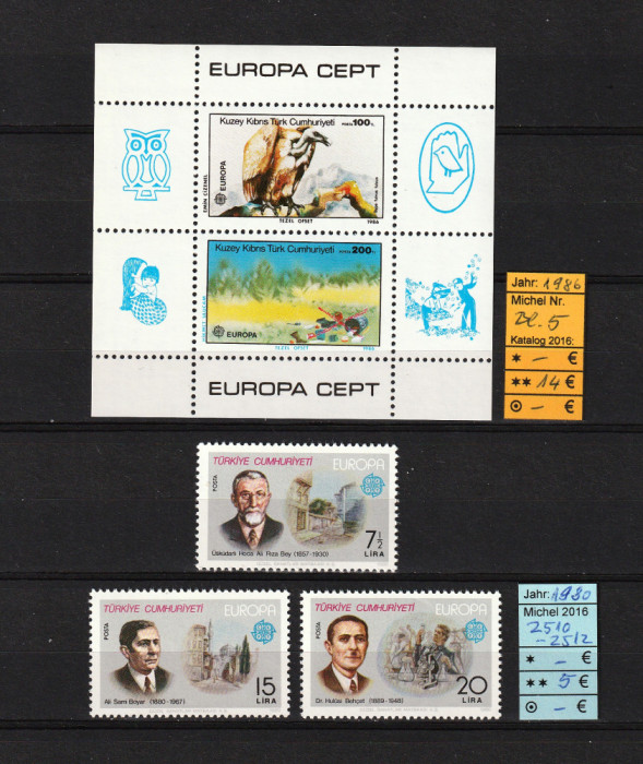 Timbre Turcia, 1980-86 - Natură şi Personalităţi istorice - MNH - CEPT - Europa