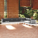 VidaXL Set mobilier de grădină cu perne, 8 piese, alb, lemn masiv pin 3096804